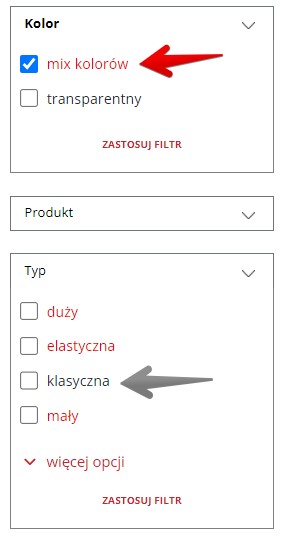 Wyszukiwanie produktów za pomocą filtrów﻿